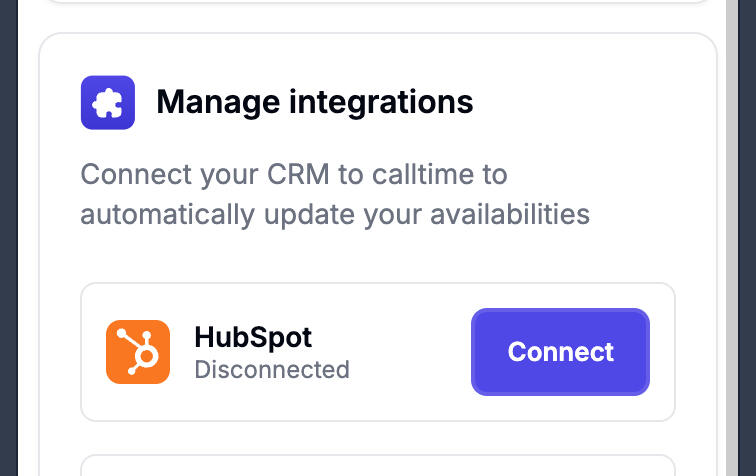 Manage integrations - Connect HubSpot