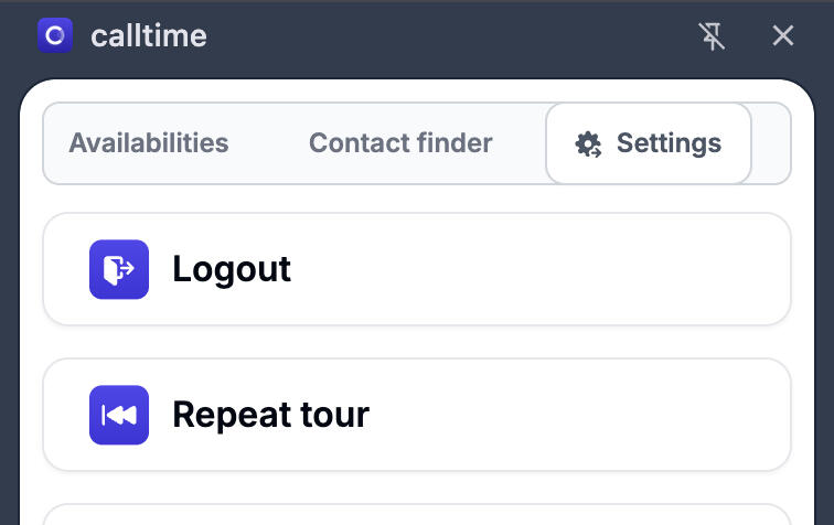 Calltime extension Settings tab